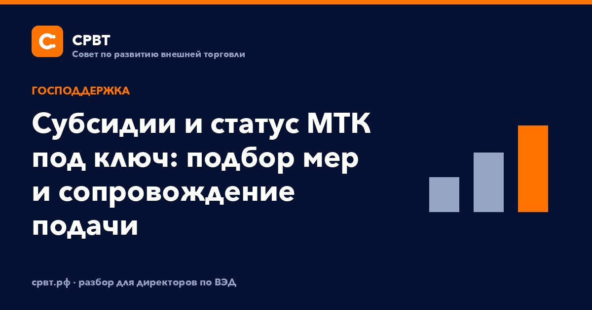 Субсидии и статус МТК под ключ: подбор мер и сопровождение подачи